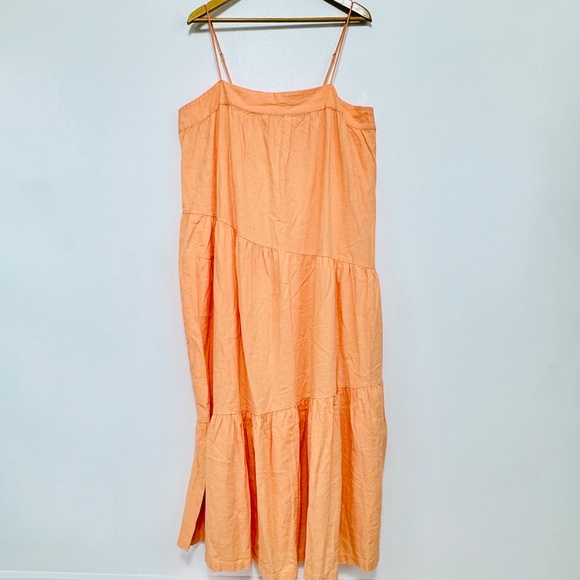 NWOT Abercrombie & Fitch Linen-blend Asymmetrical Tiered Maxi Dress Orange Sz XL - Picture 3 of 10